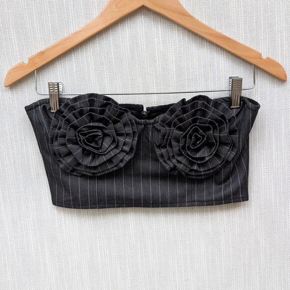 AFRM Charcoal White Pinstripe KIKO Strapless Crop Top, size S - Picture 1 of 7